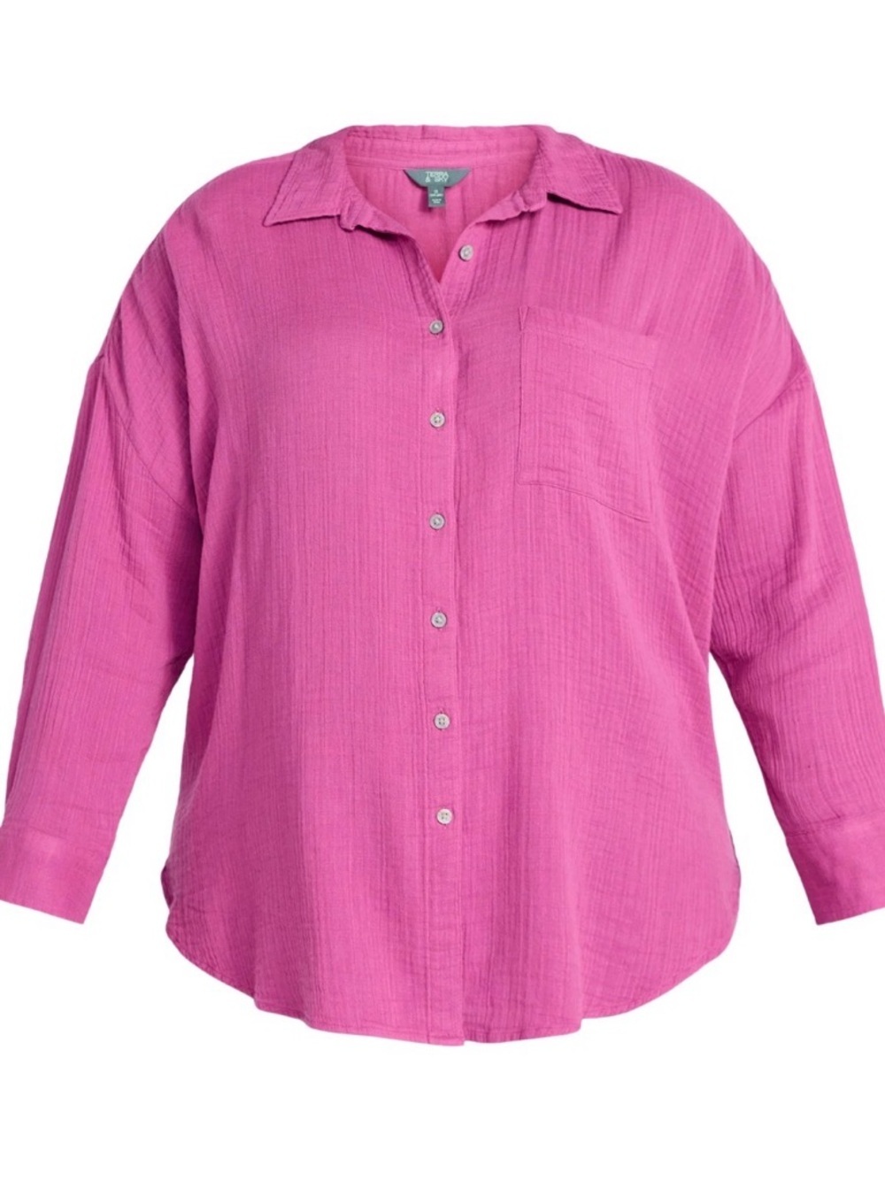 Terra & Sky Women's Plus Double Cloth Gauze Boyfriend Shirt Pink 3X NWT